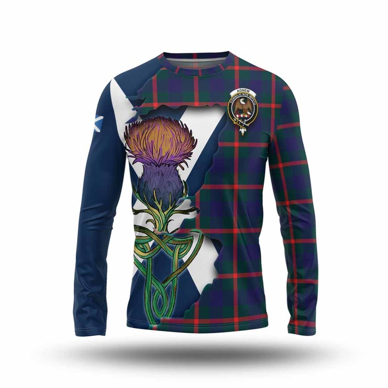 Agnew Tartan Family Crest Long Sleeve T-Shirt Scottish Thistle Celtic Inspired