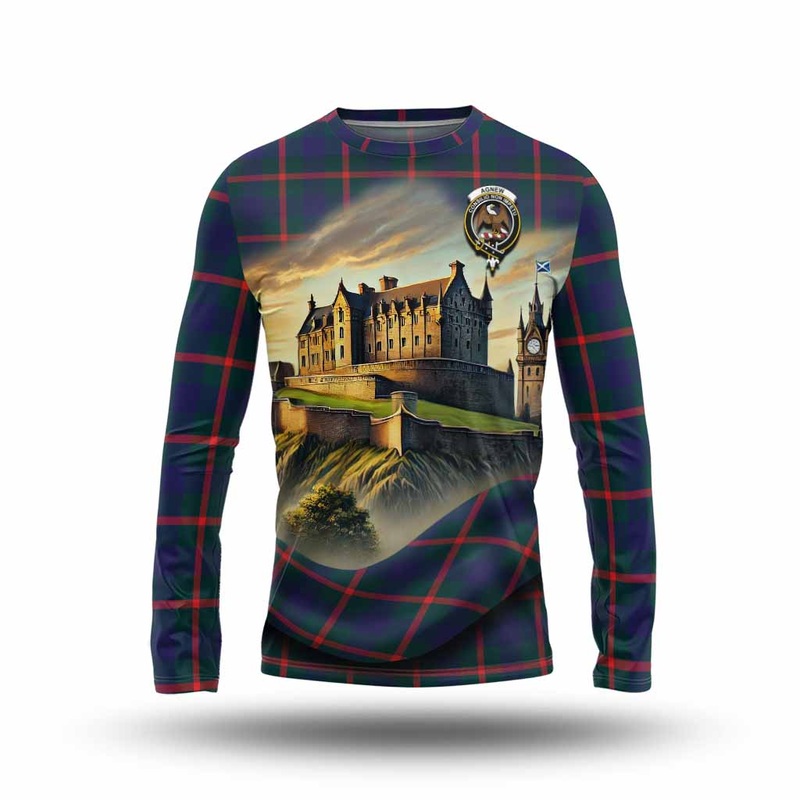 Agnew Tartan Family Crest Long Sleeve T-Shirt with Scottish Ancient Castle Style