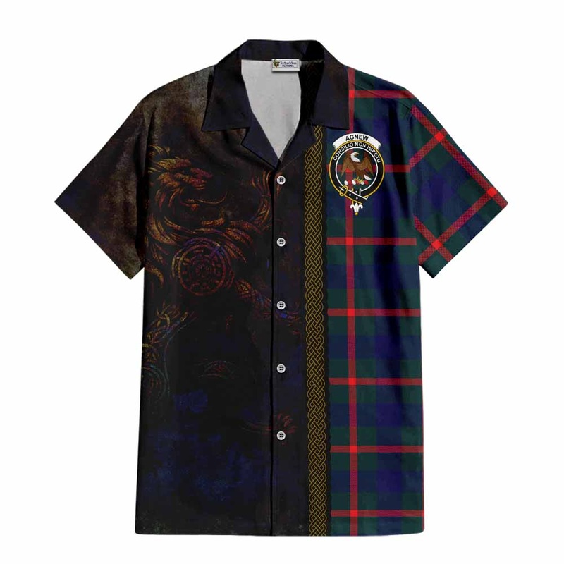 Agnew Tartan Family Crest Short Sleeve Button Shirt Alba Gu Brath Be Brave Lion Ancient Style