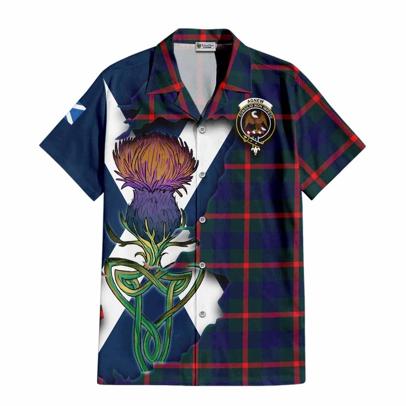 Agnew Tartan Family Crest Short Sleeve Button Shirt Scottish Thistle Celtic Inspired