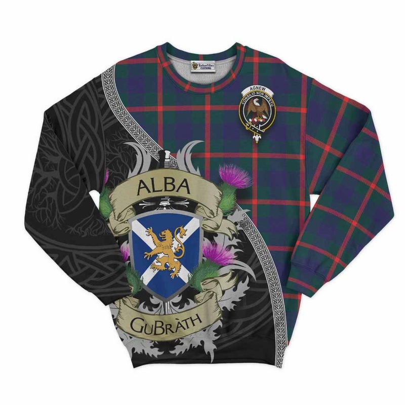 Agnew Tartan Family Crest Sweatshirt Lion Rampant Royal Thistle Shield Celtic Inspired