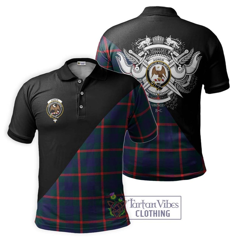 Agnew Tartan Polo Shirt with Family Crest and Military Logo Style