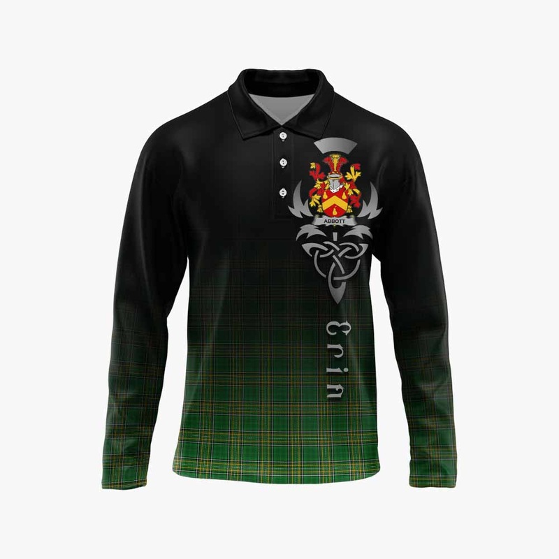 Abbott Irish Clan Long Sleeve Polo Shirt with Coat of Arms Erin Go Bragh Celtic Inspired