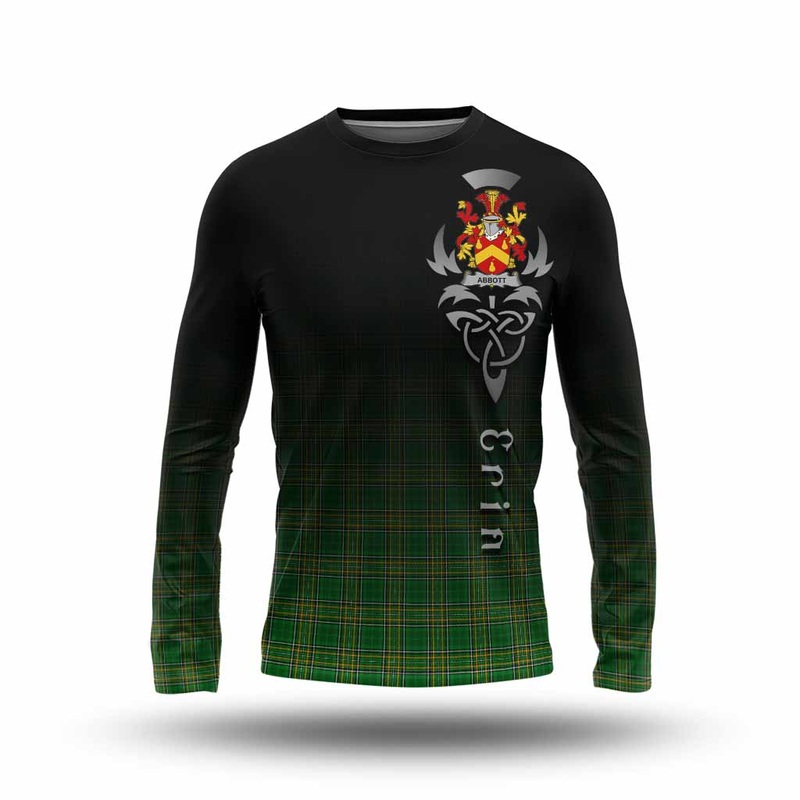 Abbott Irish Clan Long Sleeve T-Shirt with Coat of Arms Erin Go Bragh Celtic Inspired