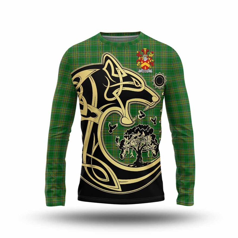 Abbott Irish Tartan Long Sleeve T-Shirt with Coat of Arms Celtic Wolf Style